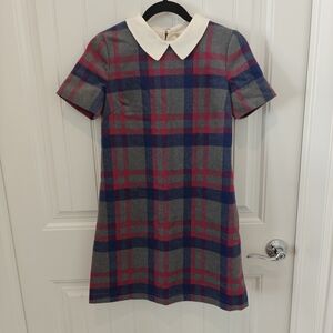 Plaid Kids Dress with Peter Pan Collar Size S